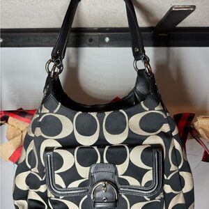 Coach Black and Cream Signature Shoulder Bag